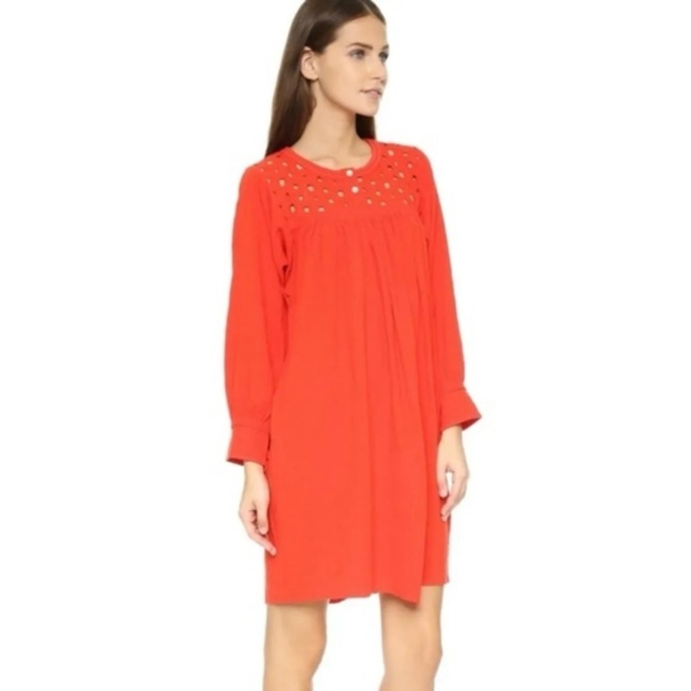 Madewell Orange Red Linen Boho Dress with Cutouts‎ Long Sleeve Size XS